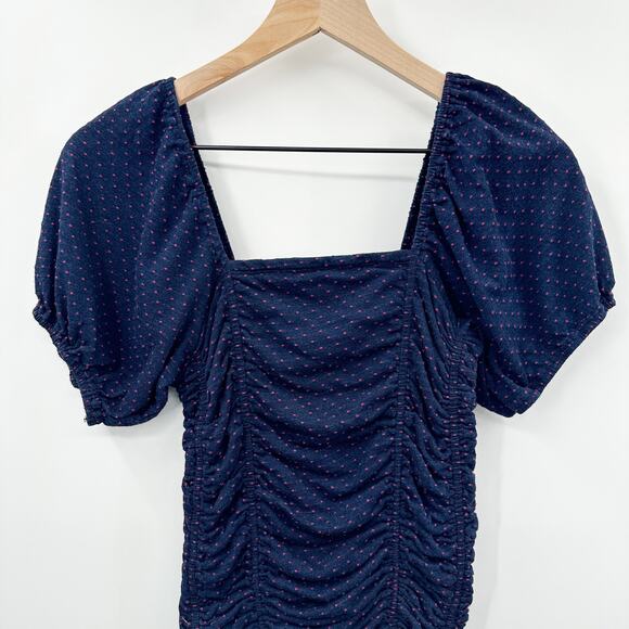 Free People She's In Parties Ruched Bodycon Dress in Navy Pink Polka Dot Size XS - Picture 7 of 14